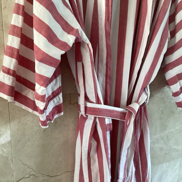 Savile Row Vintage Stripe Cotton Robe 80s Chambray Resortwear Lounge Unisex OS - Picture 4 of 8